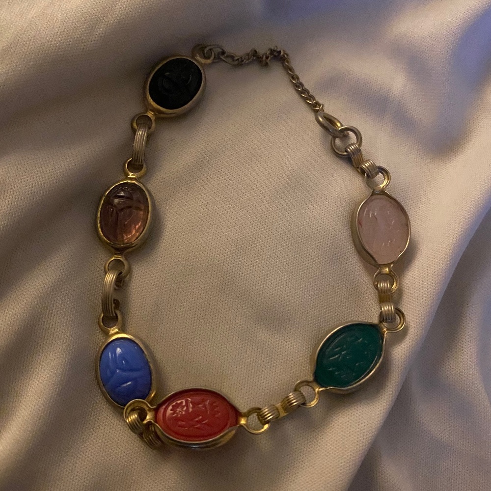 Vintage Multi stone scarab link bracelet